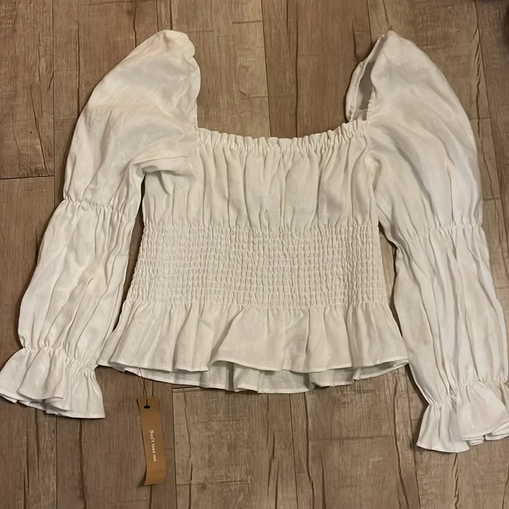 🌿Reformation Oak Grove Square Neck Linen Smock Blouse SZ M NWT